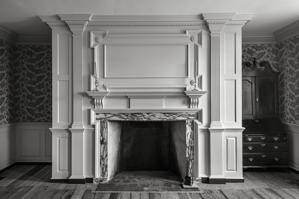 Reconstructed chimney and woodwork in the parlor